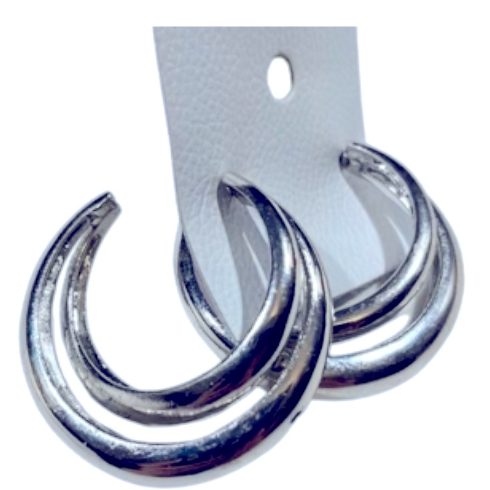 Free People Silvertone Large Hoop Earrings Crescent originally $30.00